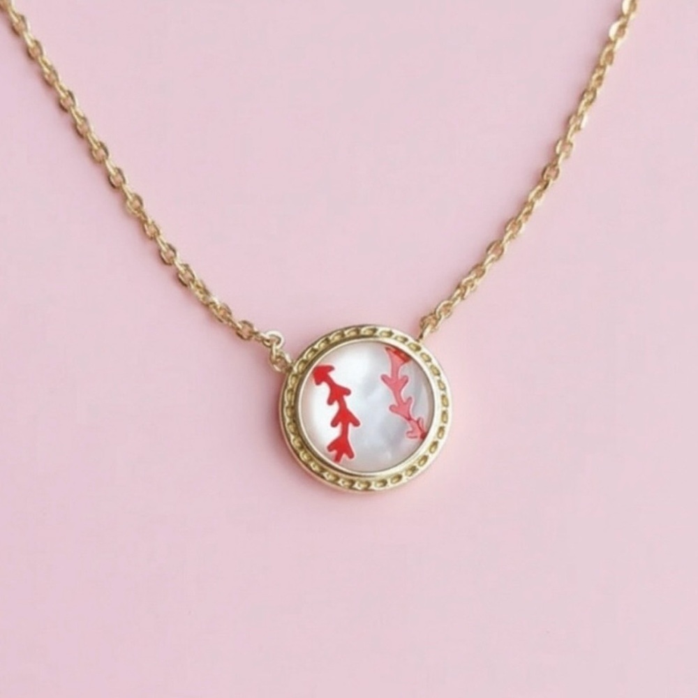 Kendra Scott Gold Necklace with Red and White Pendant